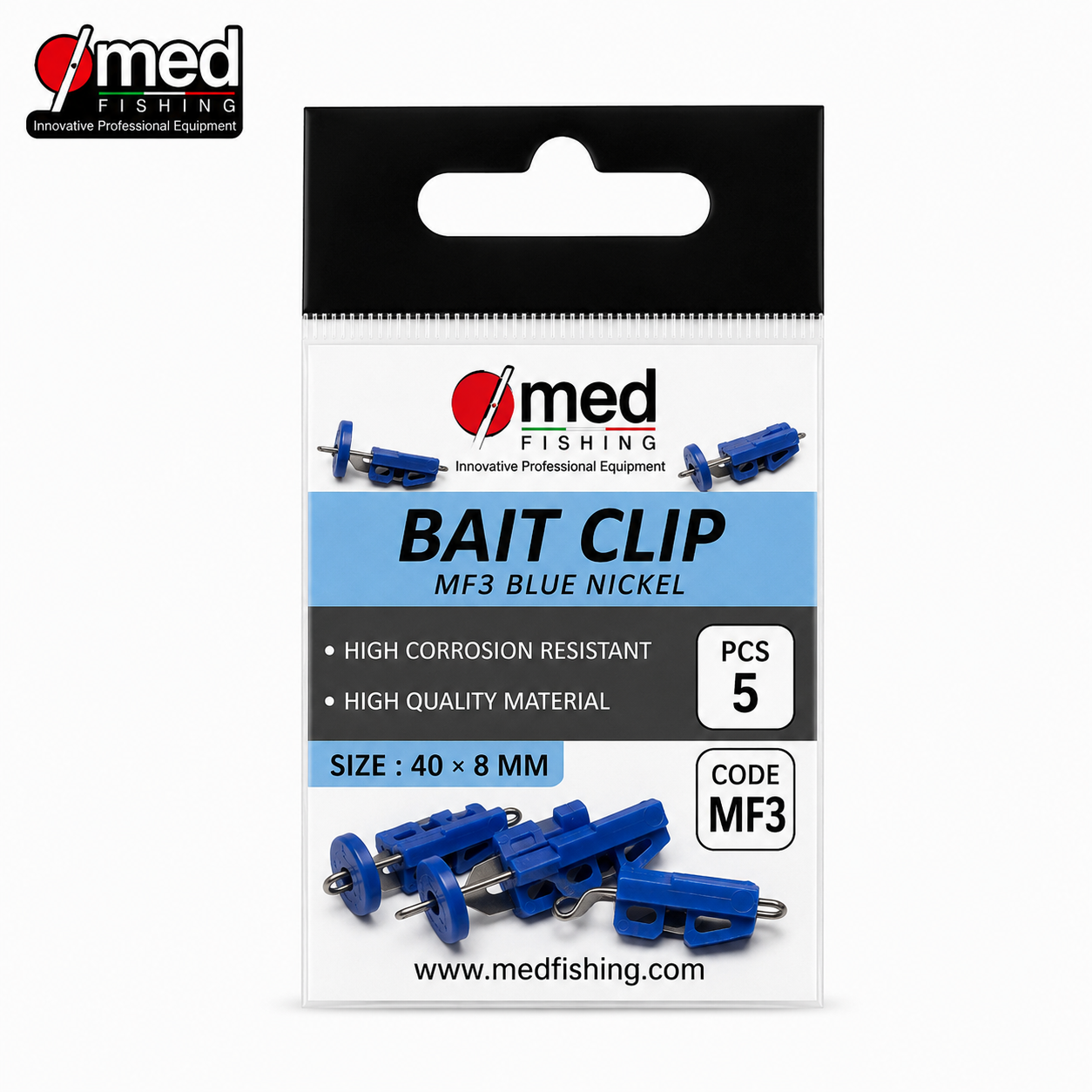 BAIT CLIP MED FISHING MF3 BLUE NICKEL 40×8MM 5ΤΜΧ