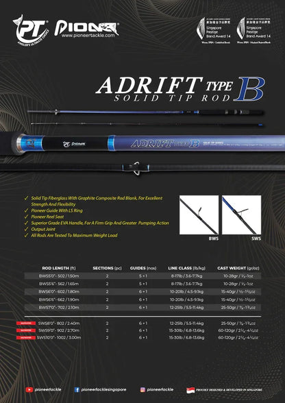 PIONEER ADRIFT TYPE B SOLID TIP SWS-1002 60-120G L3.05M - Darivianakis fishing Store