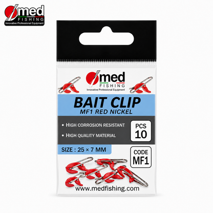 BAIT CLIP MED FISHING MF1 RED NICKEL 25×7MM 10ΤΜΧ
