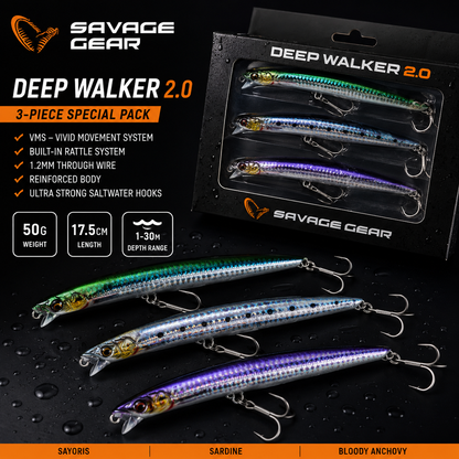 ΣΕΤ 3 ΤΕΜΑΧΙΩΝ ΤΕΧΝΗΤΑ SAVAGE GEAR DEEP WALKER 2.0 50G 17.5CM