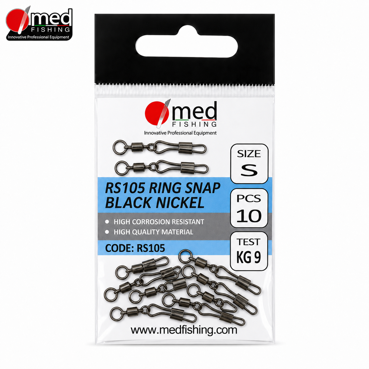 ΣΤΡΙΦΤΑΡΙ ΜΕ ΠΑΡΑΜΑΝΑ MED FISHING RS105 RING SNAP BLACK NICKEL 10ΤΜΧ