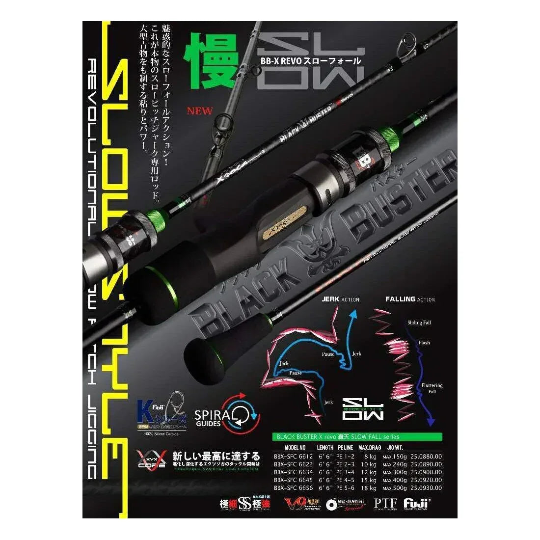 XZOGA BLACK BUSTER Z REVO BBZ SI-6634 SLOW PITCH SPINNING PE3-4 300G L2.01M - Darivianakis fishing Store