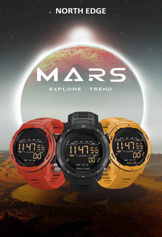 ΑΝΔΡΙΚΟ ΑΘΛΗΤΙΚΟ ΡΟΛΟΪ NORTH EDGE MARS YELLOW ΑΔΙΑΒΡΟΧΟ 50M ΜΕ ΒΗΜΑΤΟΜΕΤΡΗΤΗ