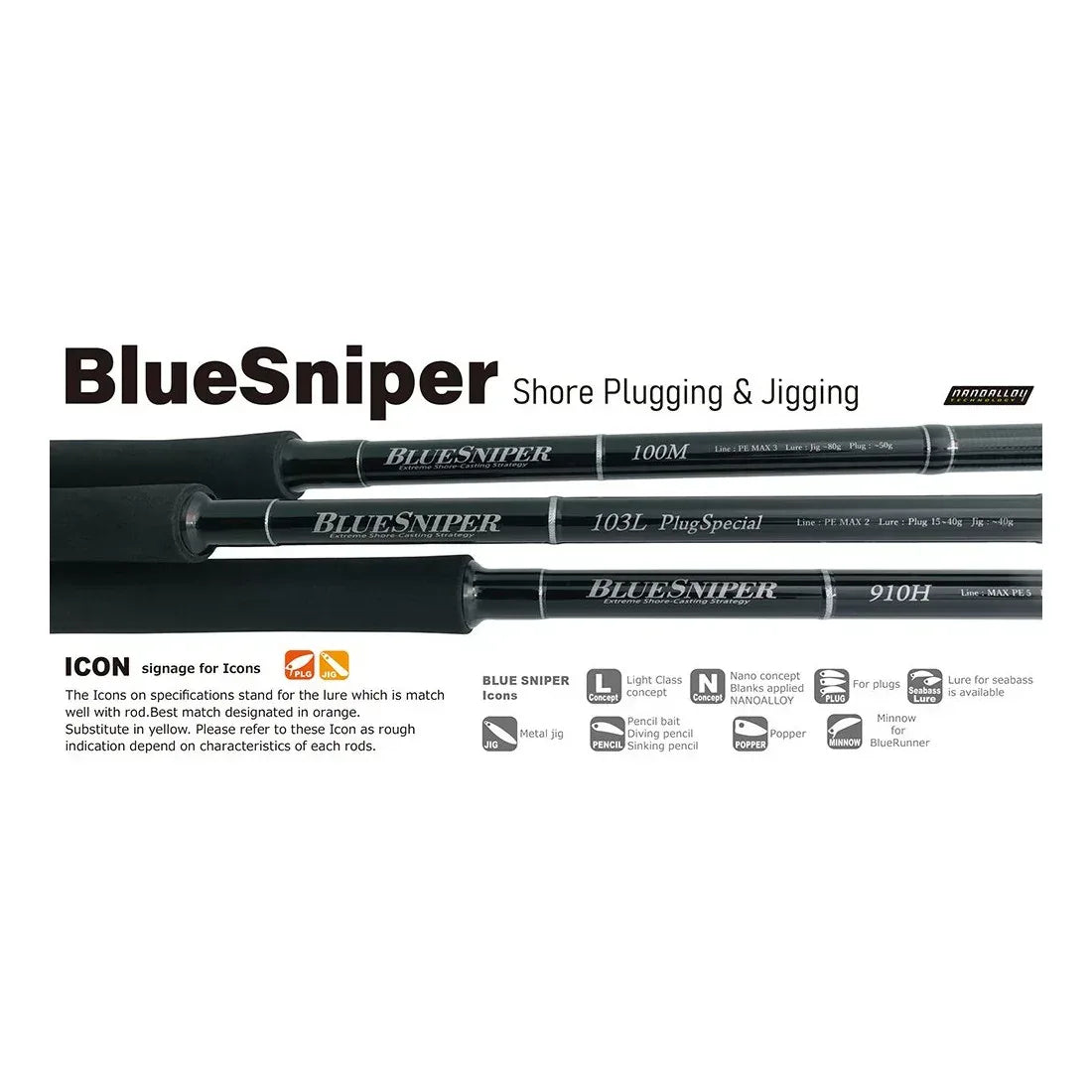 YAMAGA BLANKS BLUE SNIPER SHORE JIGGING 97MMH PE4 100G L2.95M - Darivianakis fishing Store